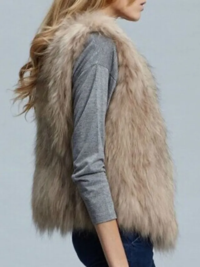 Women's Vest Wedding Daily Weekend Winter Regular Coat V Neck Regular Fit Jacket Sleeveless White Black Camel