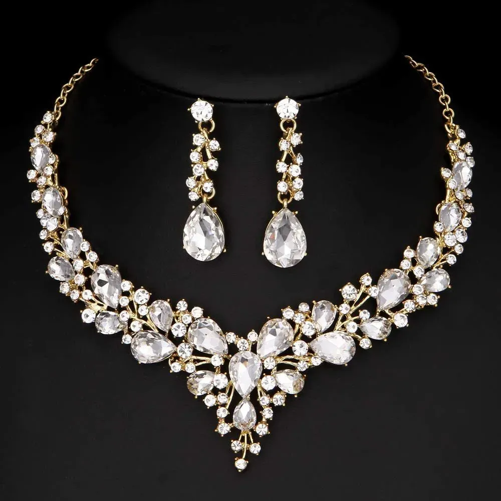Rhinestone Crystal Necklace and Earrings Set