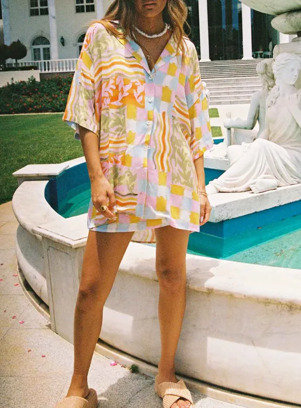 Colorful Abstract Print Short Sleeve Shirt