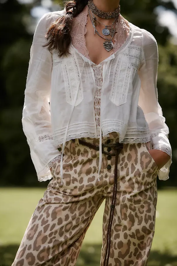 Lace Trimmed Long Sleeve Blouse