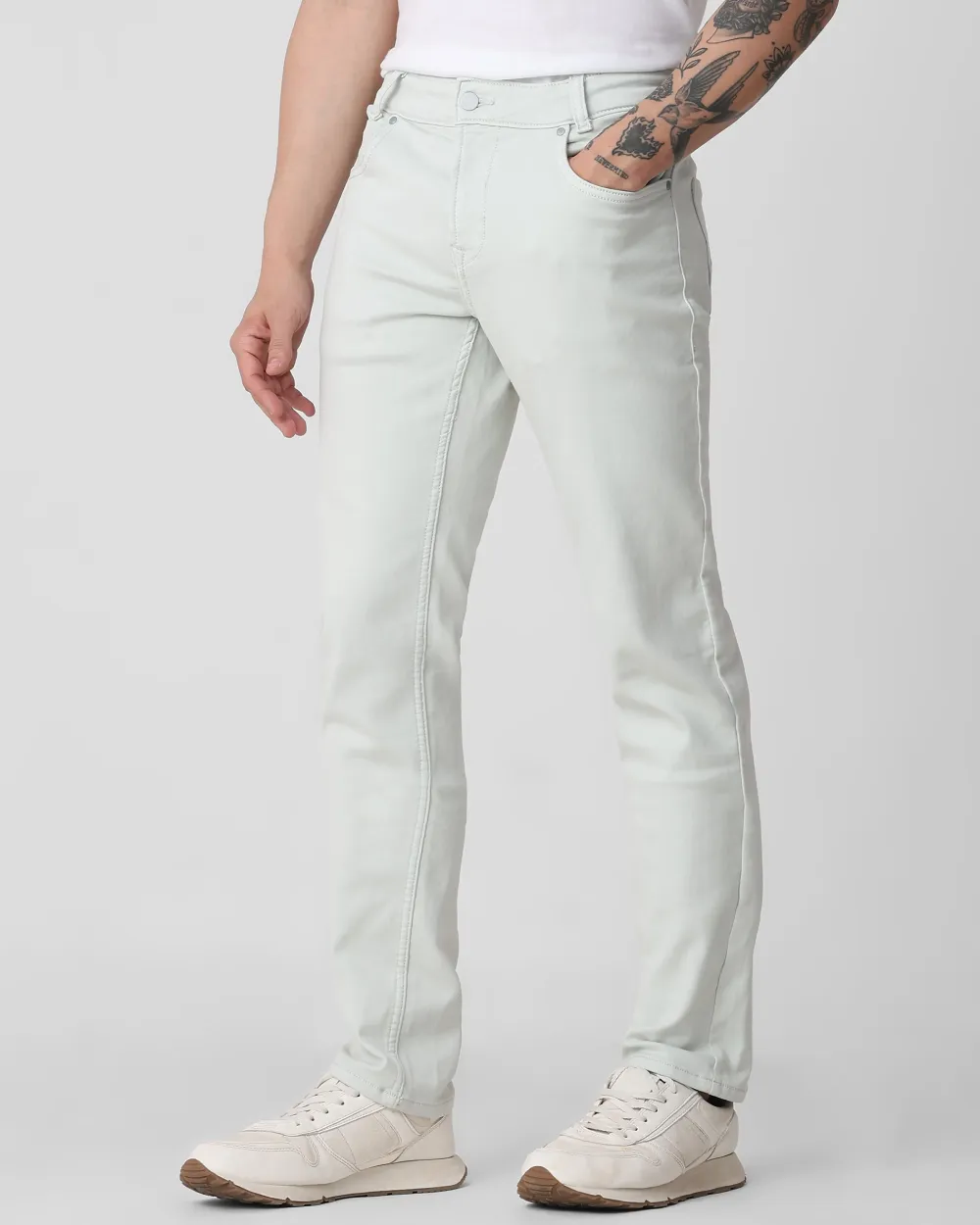 Classic Versatile And Comfortable Straight Light Green Jeans