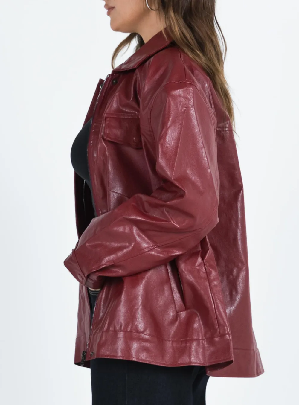 Classic Faux Leather Button Up Jacket