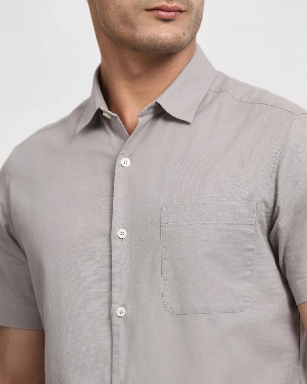 Simple And Soft Slim-Fit Breathable Light Grey Shirt