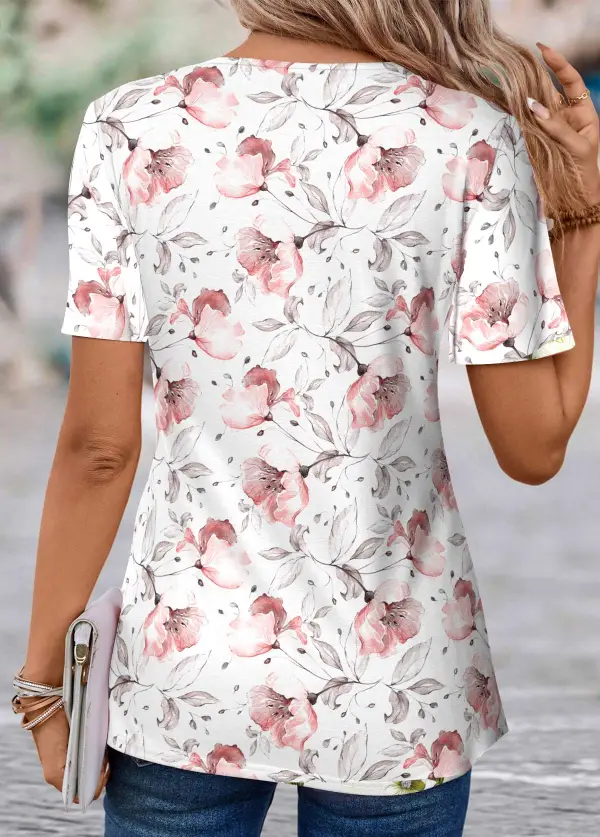 Light Pink Fake 2in1 Floral Print T Shirt