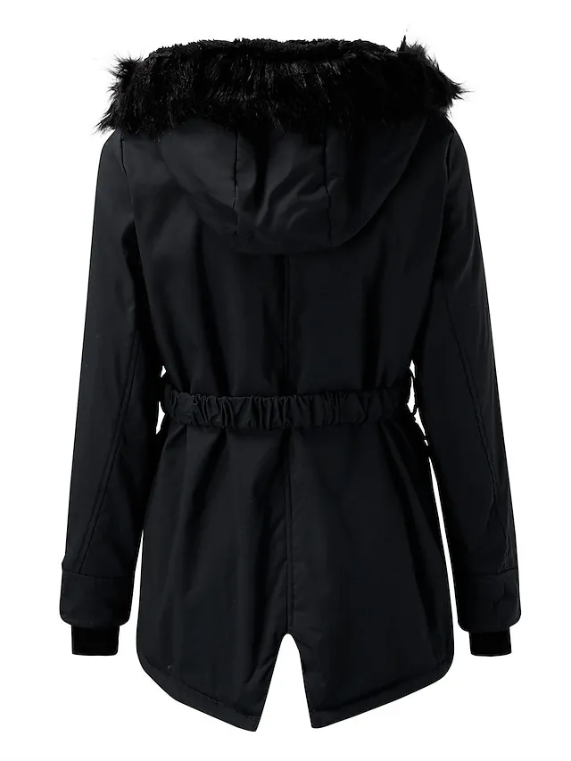 Women's Parka Fleece Lined Puffer Jacket Thicken Winter Coat Windproof Thermal Warm Heated Coat Zipper Drawstring Hoodie Outerwear Long Sleeve