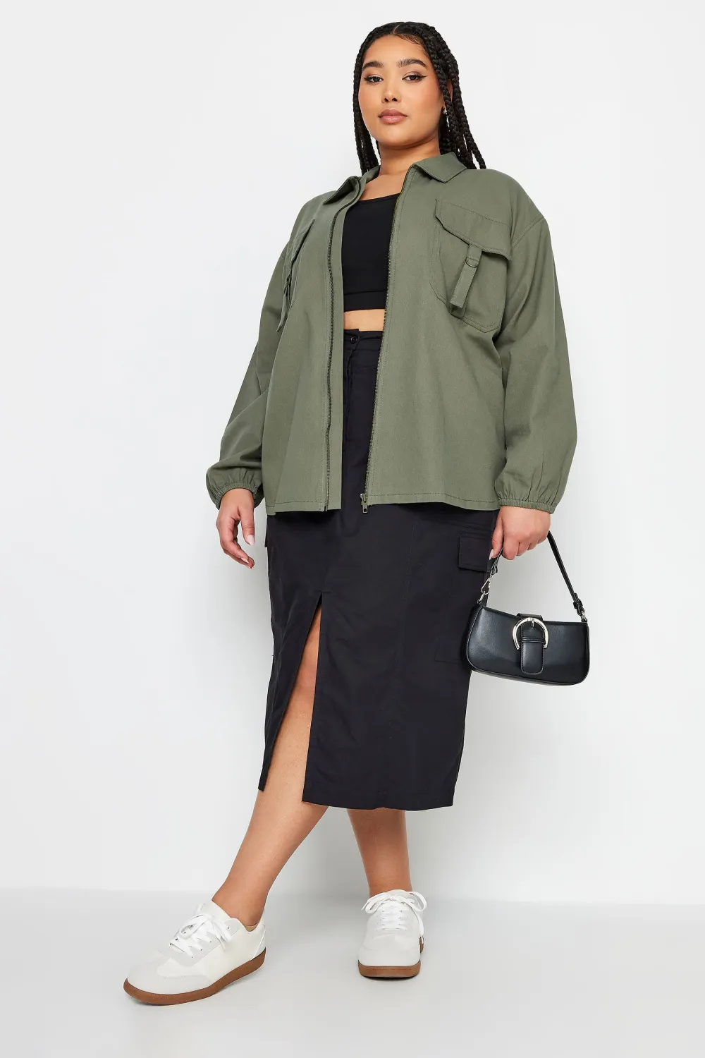 YOURS Curve Khaki Green Utility Bomber Jacket