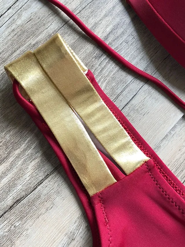 Women's Swimwear Bikini 2 Piece Normal Swimsuit Open Back Cut Out Sexy Leopard Color Block Leopard Print Black Pink Wine Dusty Rose Camisole Strap Bathing Suits New Vacation Sexy