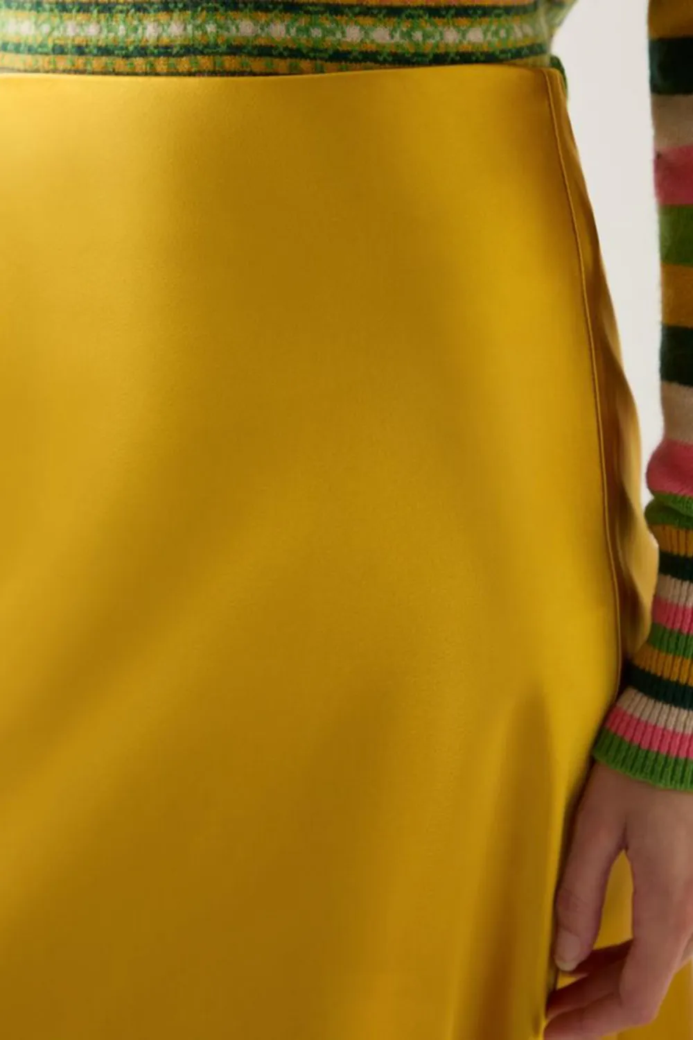 Gold Yellow Satin Midi Skirt