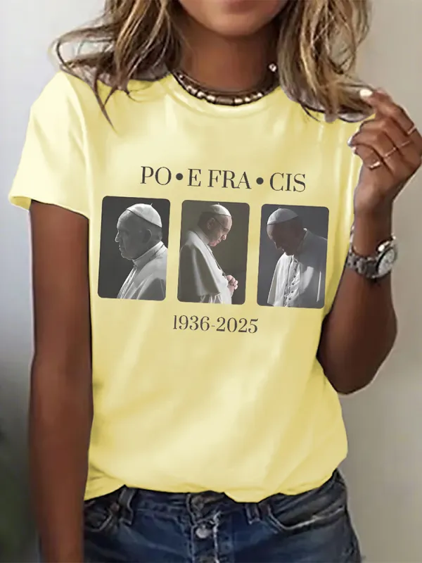 Women's Thank You Father 1936-2025 Print Short Sleeve Round Neck Cotton T-Shirt