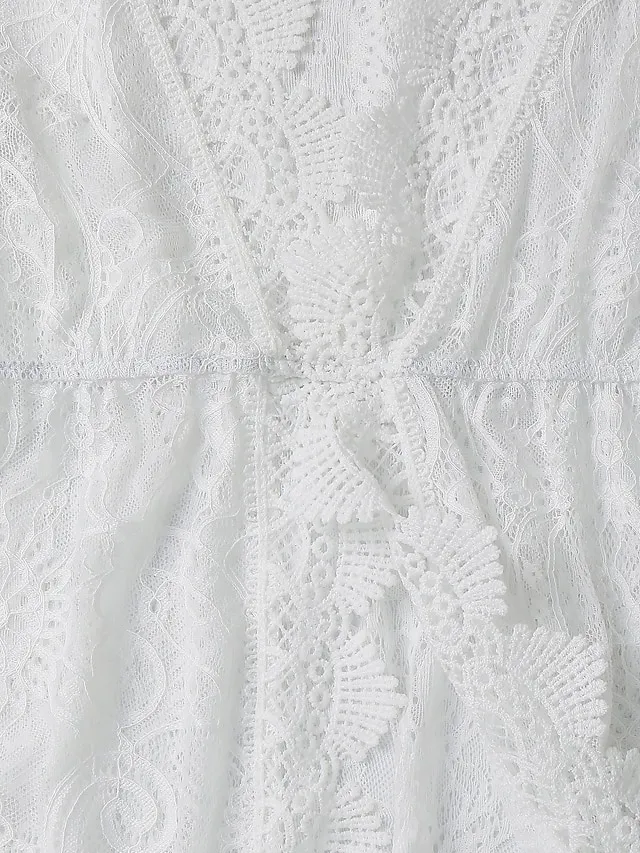 Women's Swimwear Cover Up Beach Top Normal Swimsuit UV Protection Lace Crochet Solid Color White Bathing Suits Modern Vacationy / Sweet / New / Padless