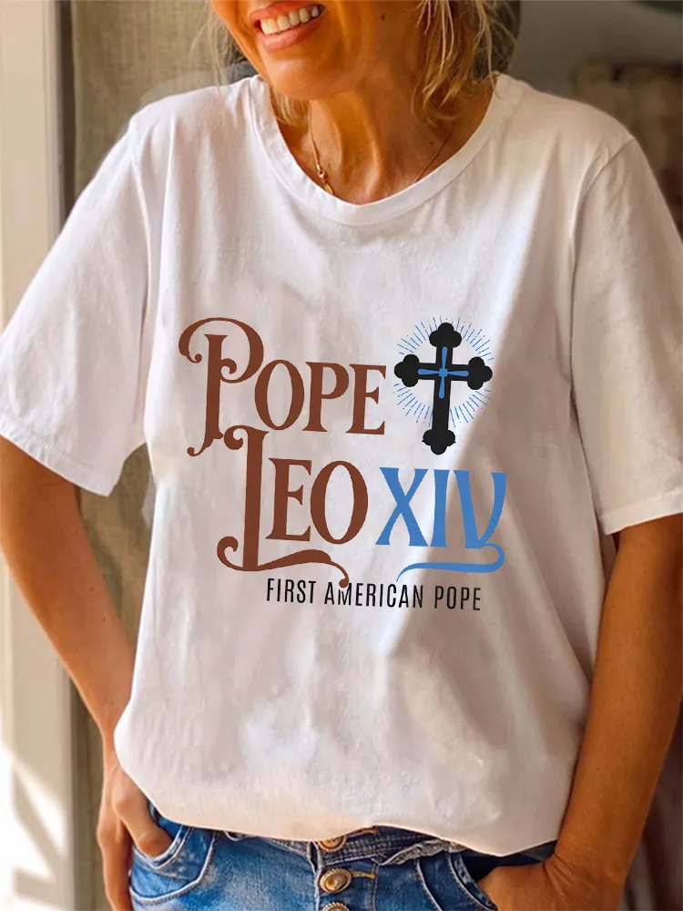 Women'S Pope Leo Xiv First America Pope Round-Neck Short-Sleeved T-Shirt