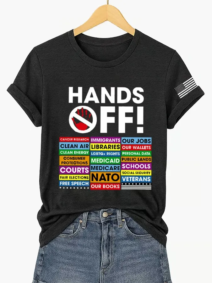 Women'S T-Shirt Women'S FDT “Hands Off ” Print Casual T-Shirt Round Neck Cotton Short Sleeve