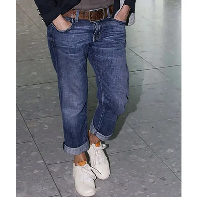 Blue Denim Washed Casual Patchwork Jeans