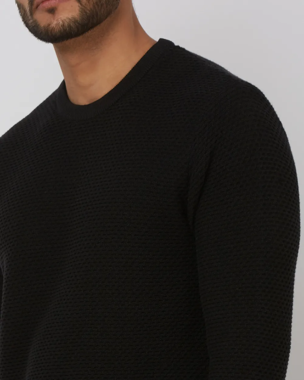 Comfortable Soft Daily Slim Black Cotton Sweater