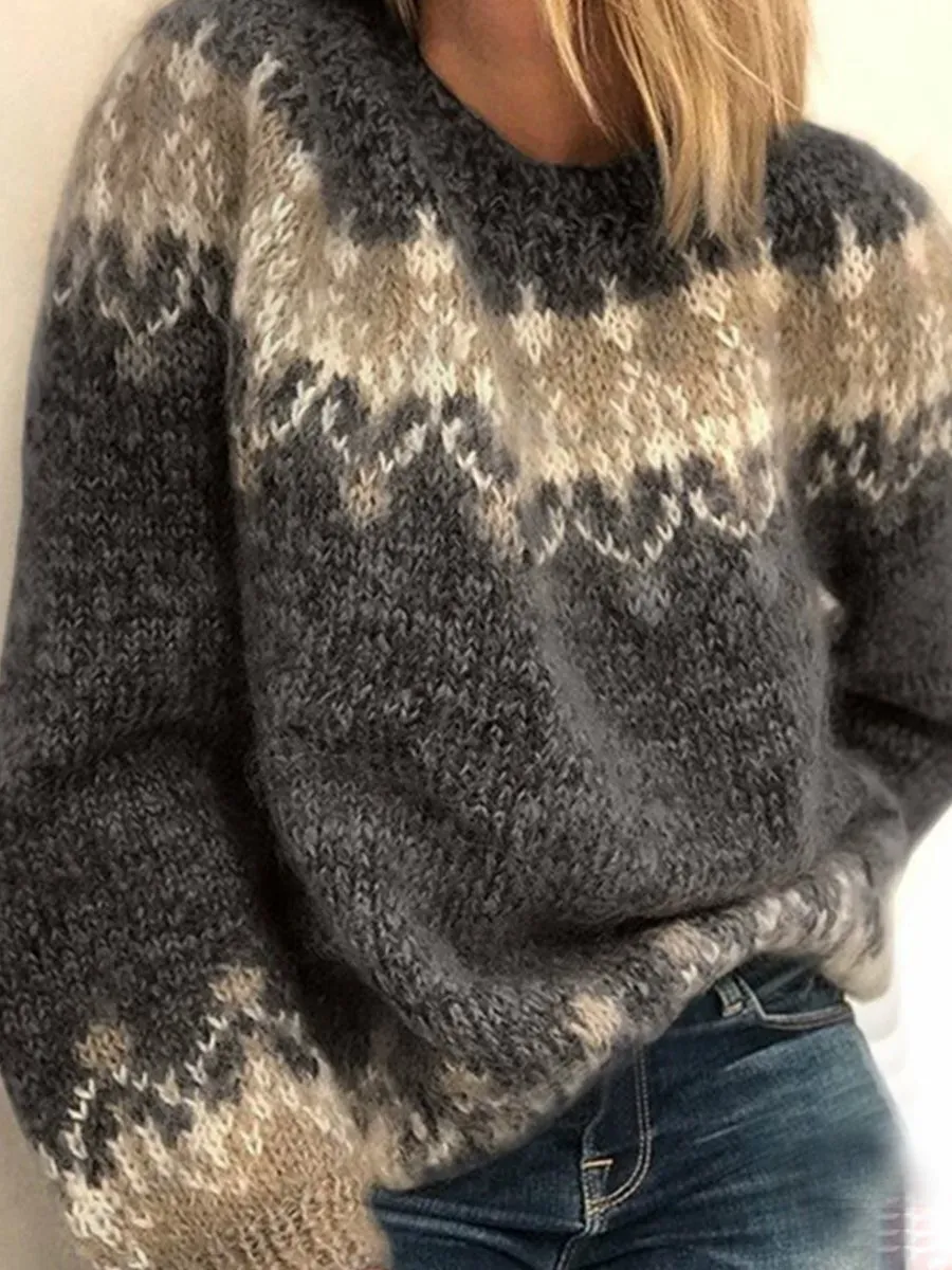 Mohair Coarse Knit Jacquard Women's Sweater