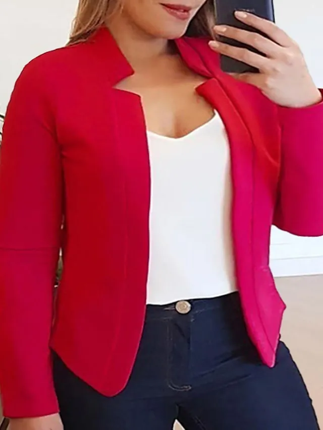 Women's Plus Size Blazer Solid Color Formal Office Long Sleeve Collarless Regular Winter Fall Black Pink Yellow XL XXL 3XL 4XL 5XL