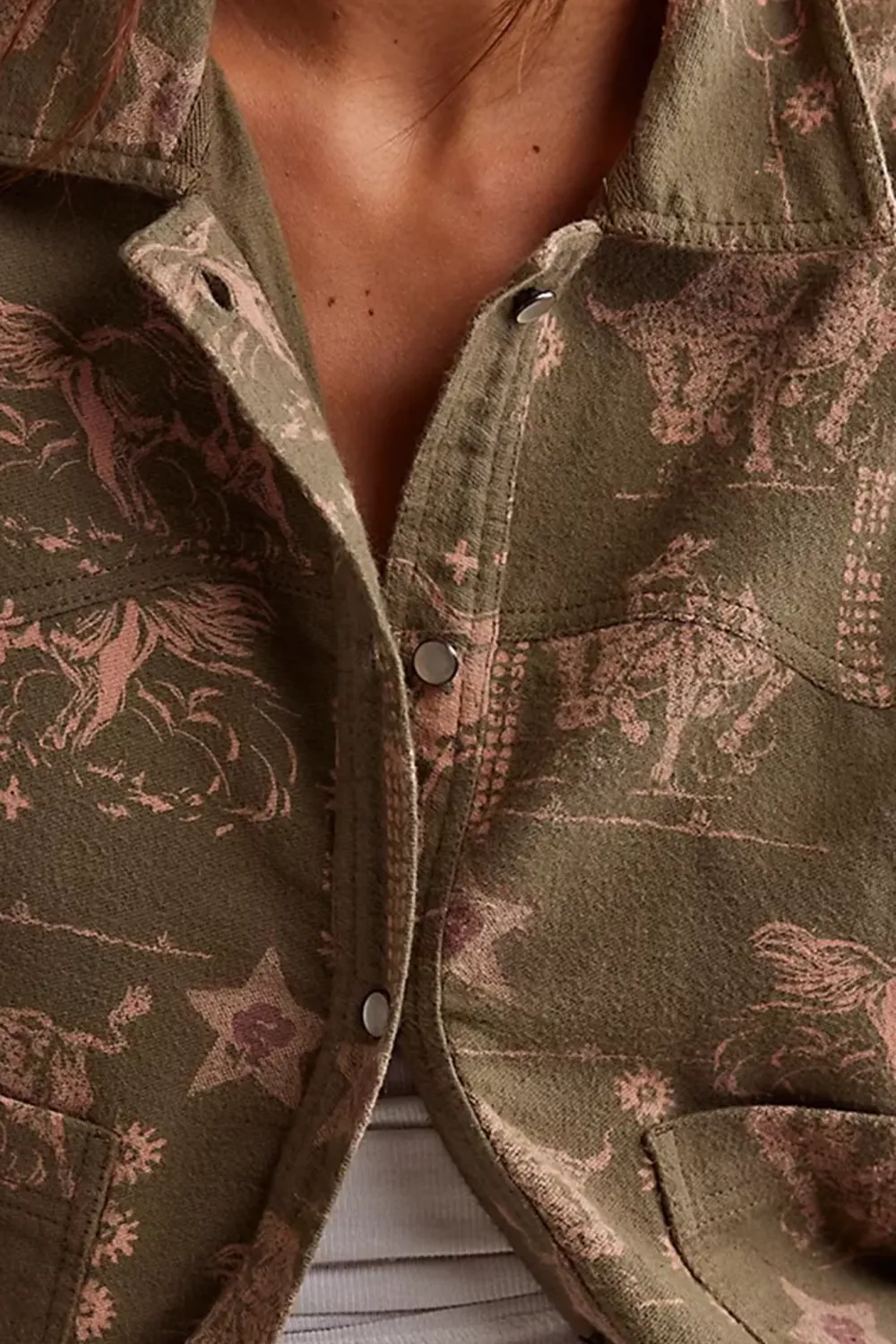 Printed Button Front Utility Shirt