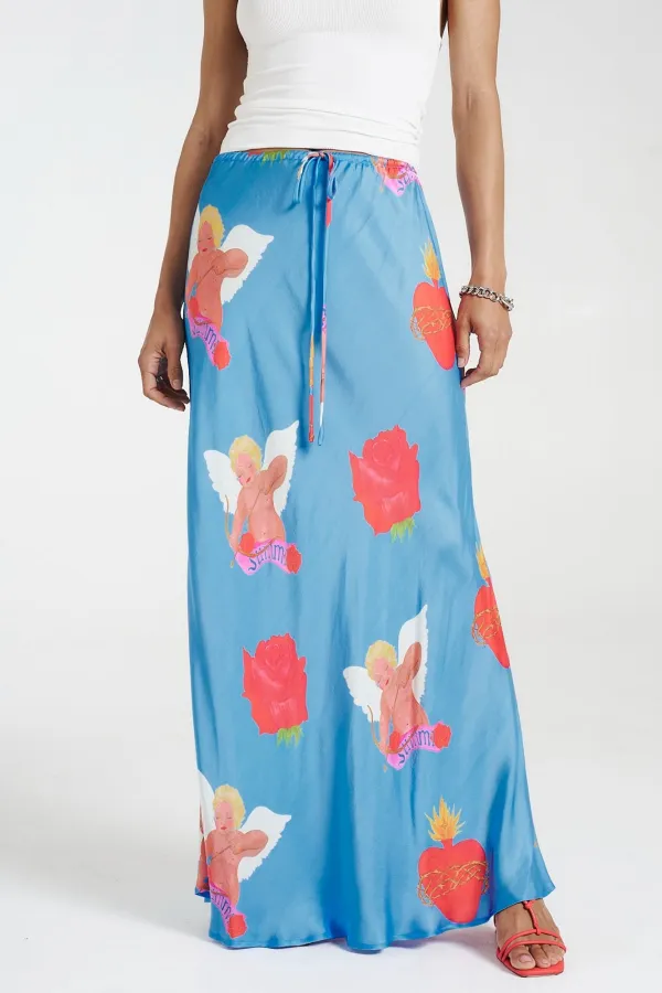Daily Holiday Floral Print Blue Skirt