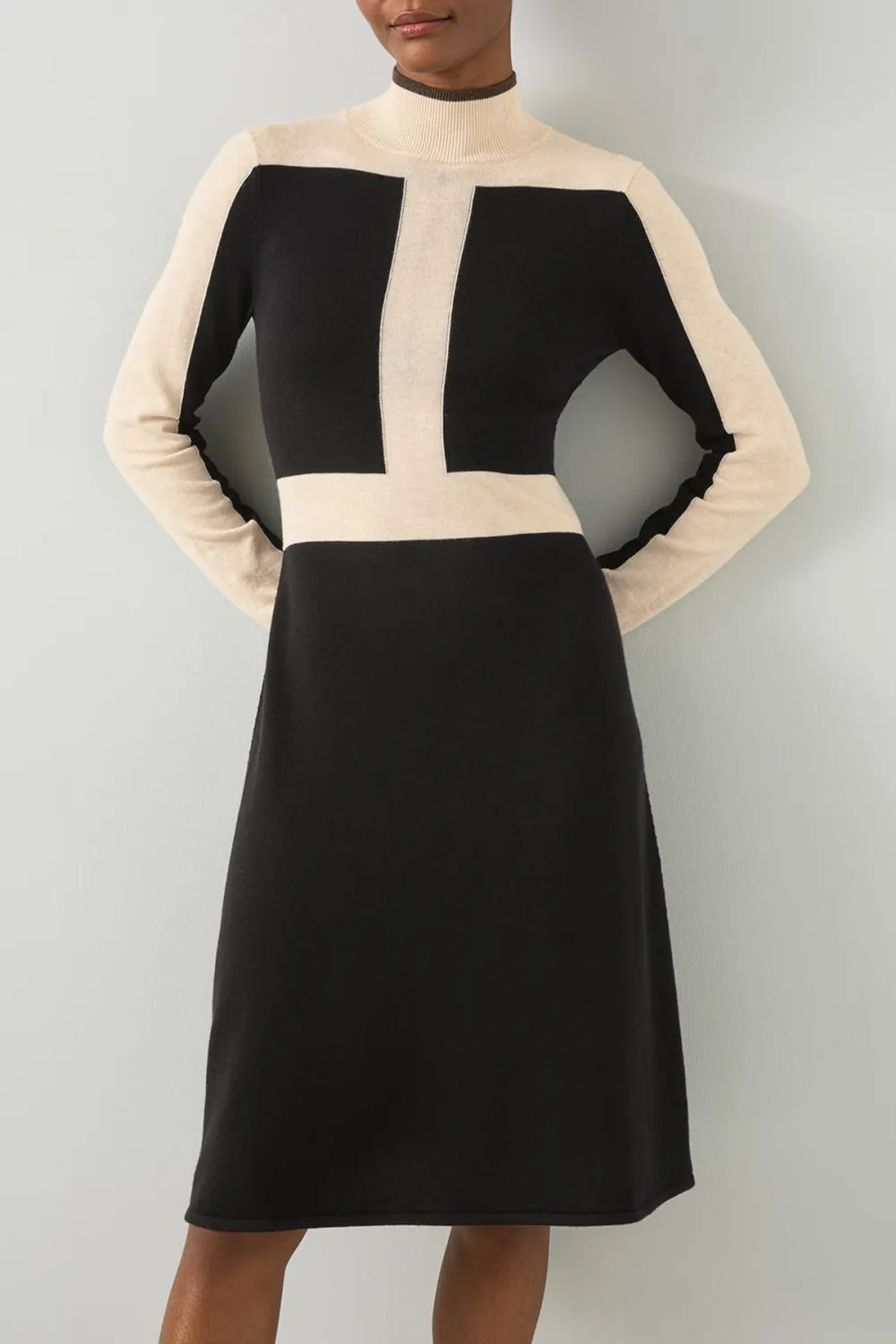 Black Color Block Knit Midi Dress