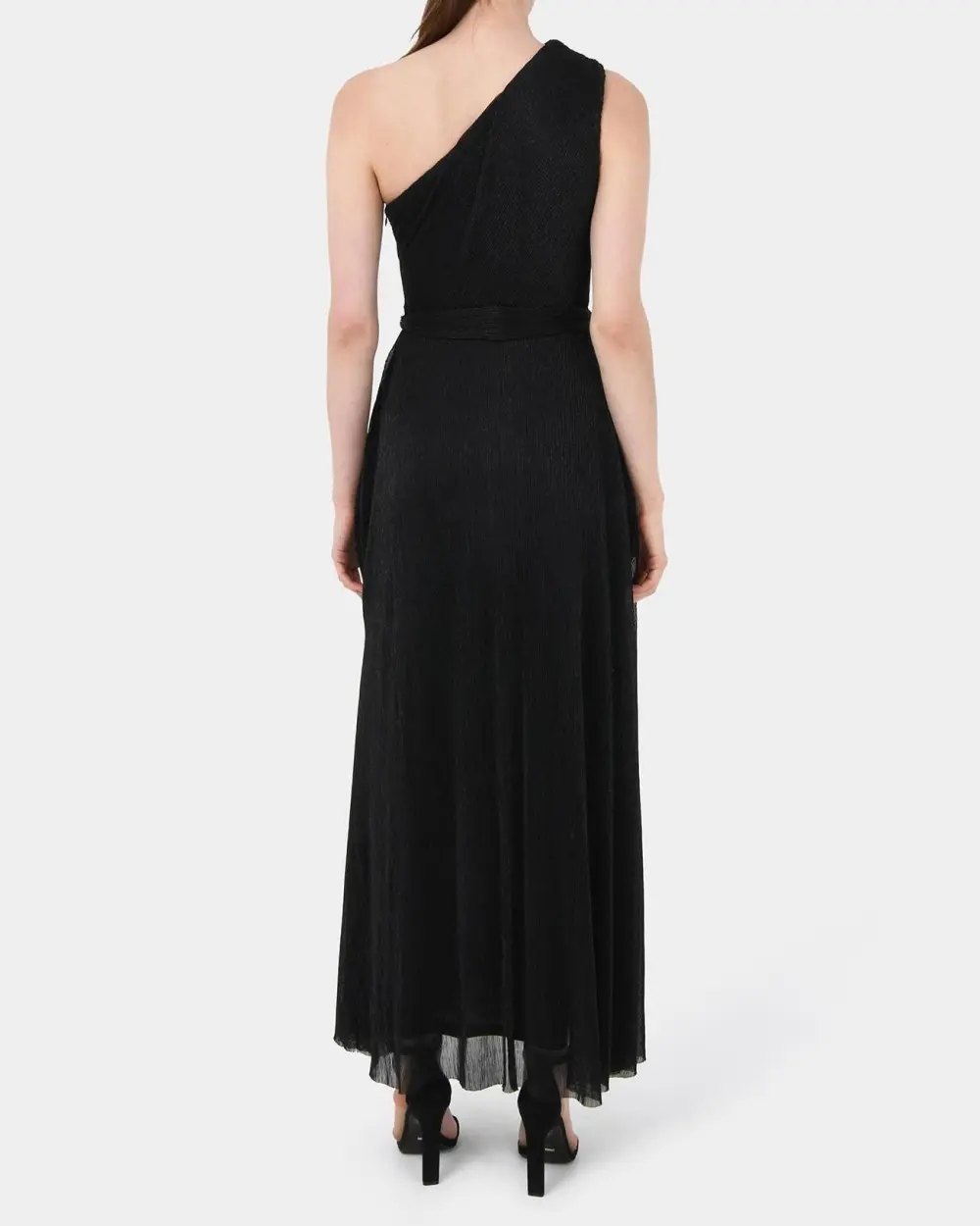 Elastic Waist One Shoulder Dress -Black