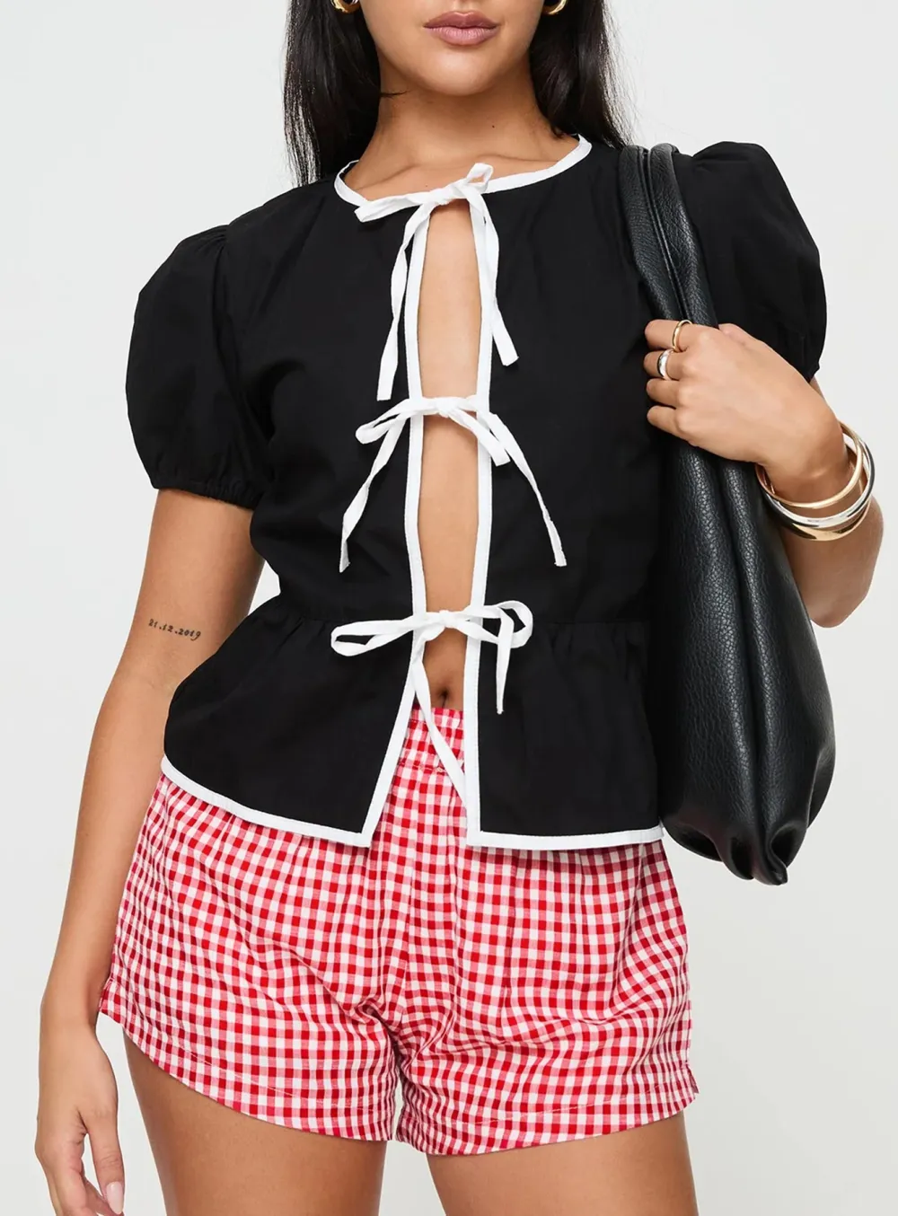 Red Puff Sleeve Peplum Shirt