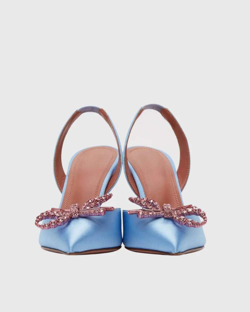 Crystal Bow Satin Slingback Pumps in Sky