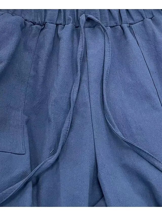 Women's Bootcut Culottes Wide Leg Chinos Cotton Faux Linen Solid Colored Baggy Mid Waist Lightweight Basic Wedding Daily Black White S M Spring &  Fall