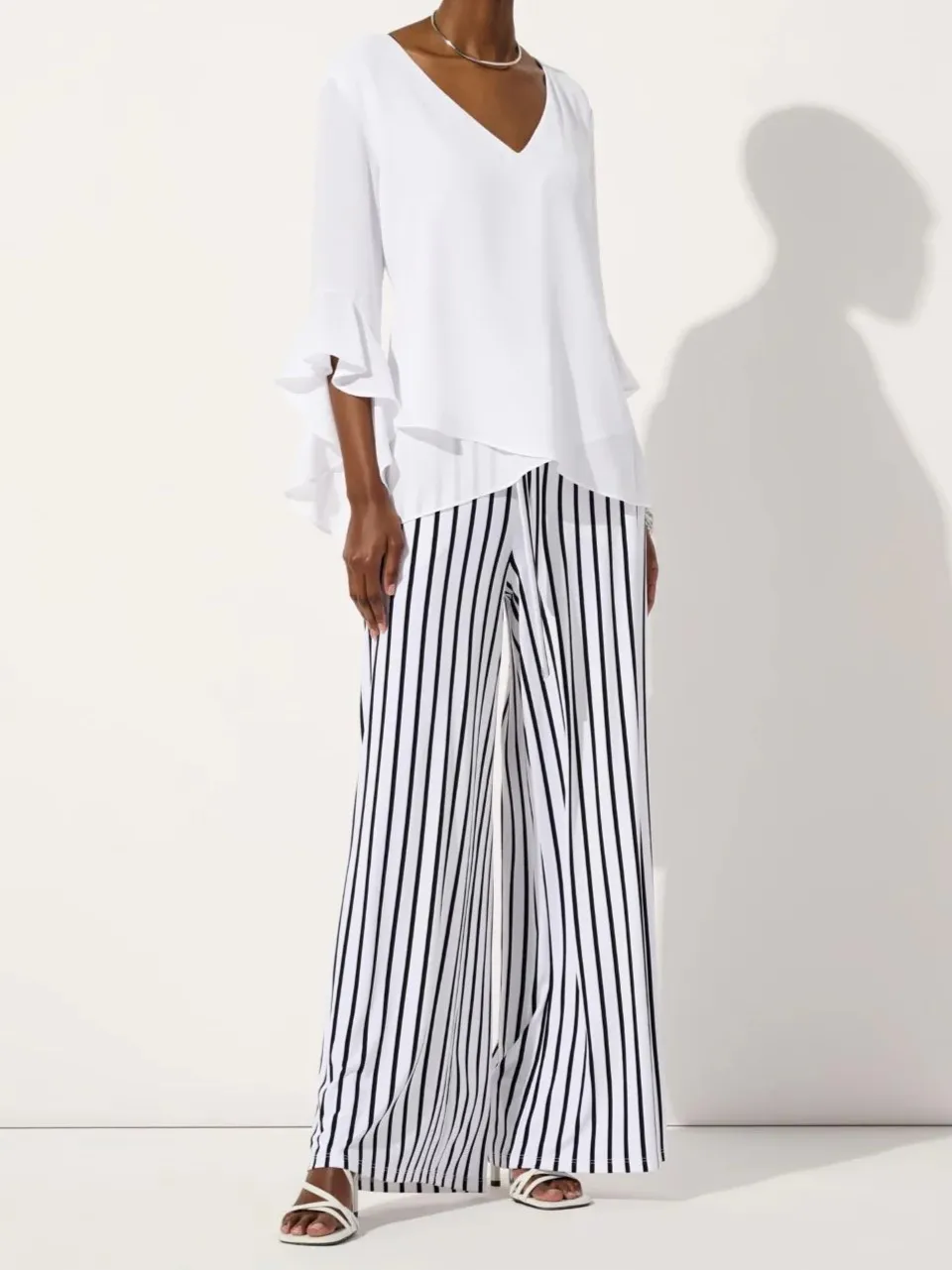 White V - Neck Bell - Sleeve Blouse