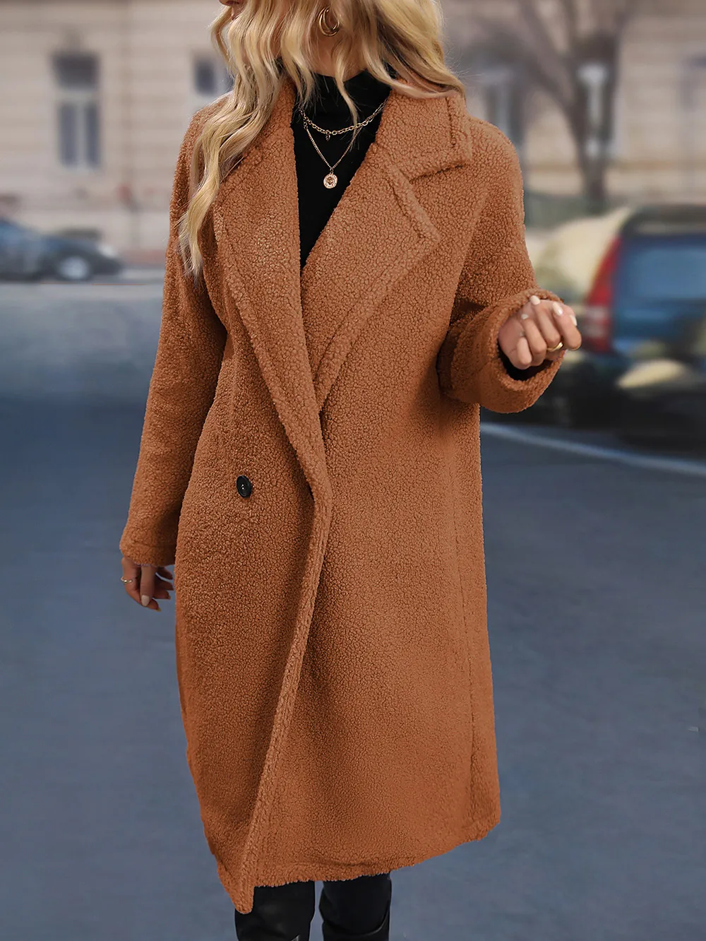 Lapel Collar Solid Plush Coat