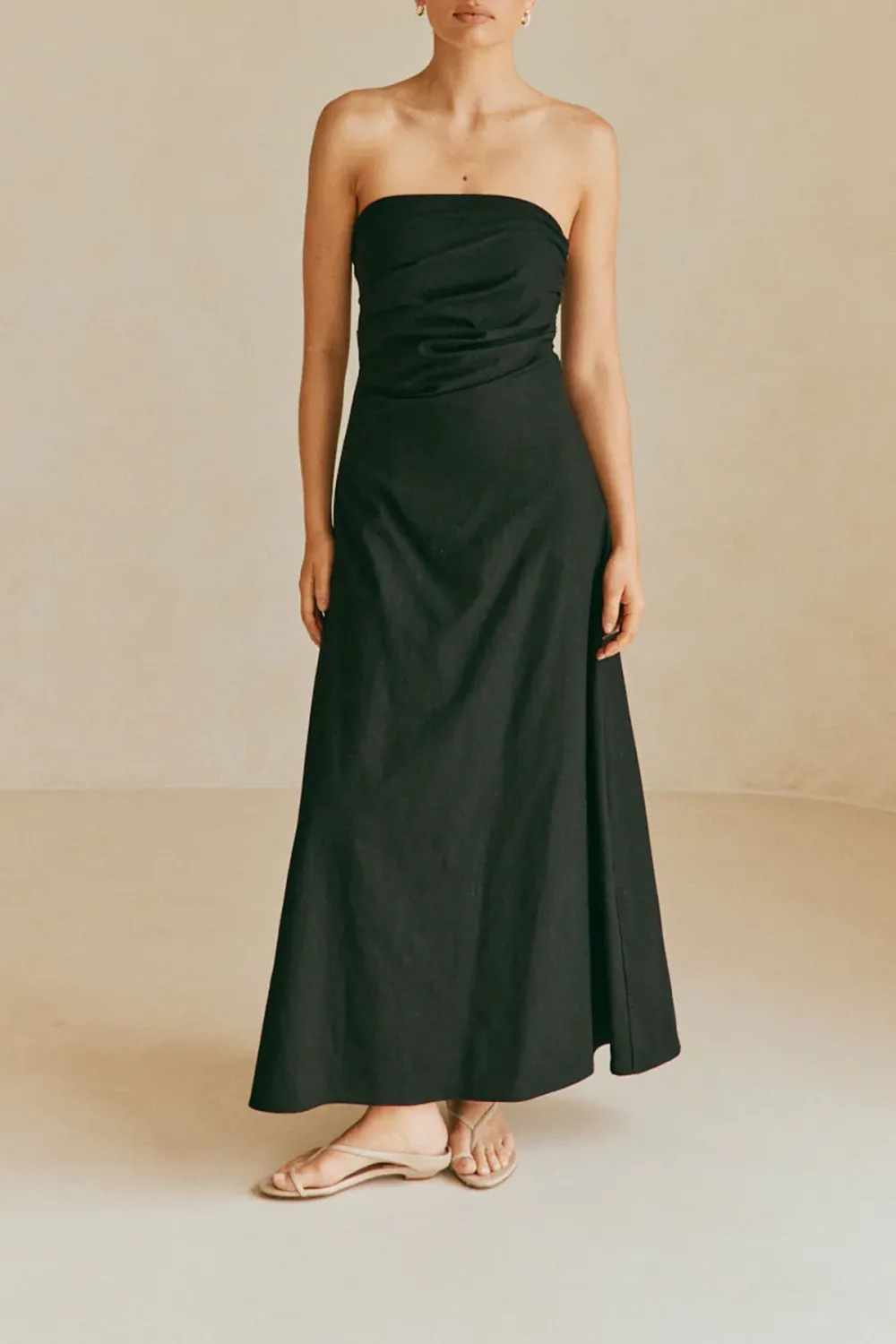 Strapless Ruched Midi Dress