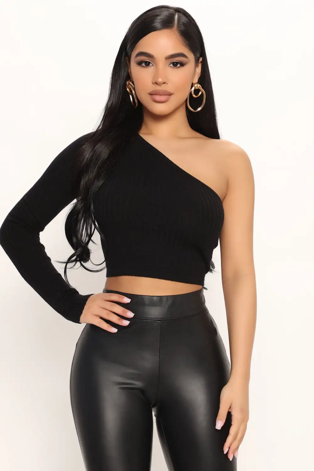 Your Heart Is Calling One Shoulder Top - Black