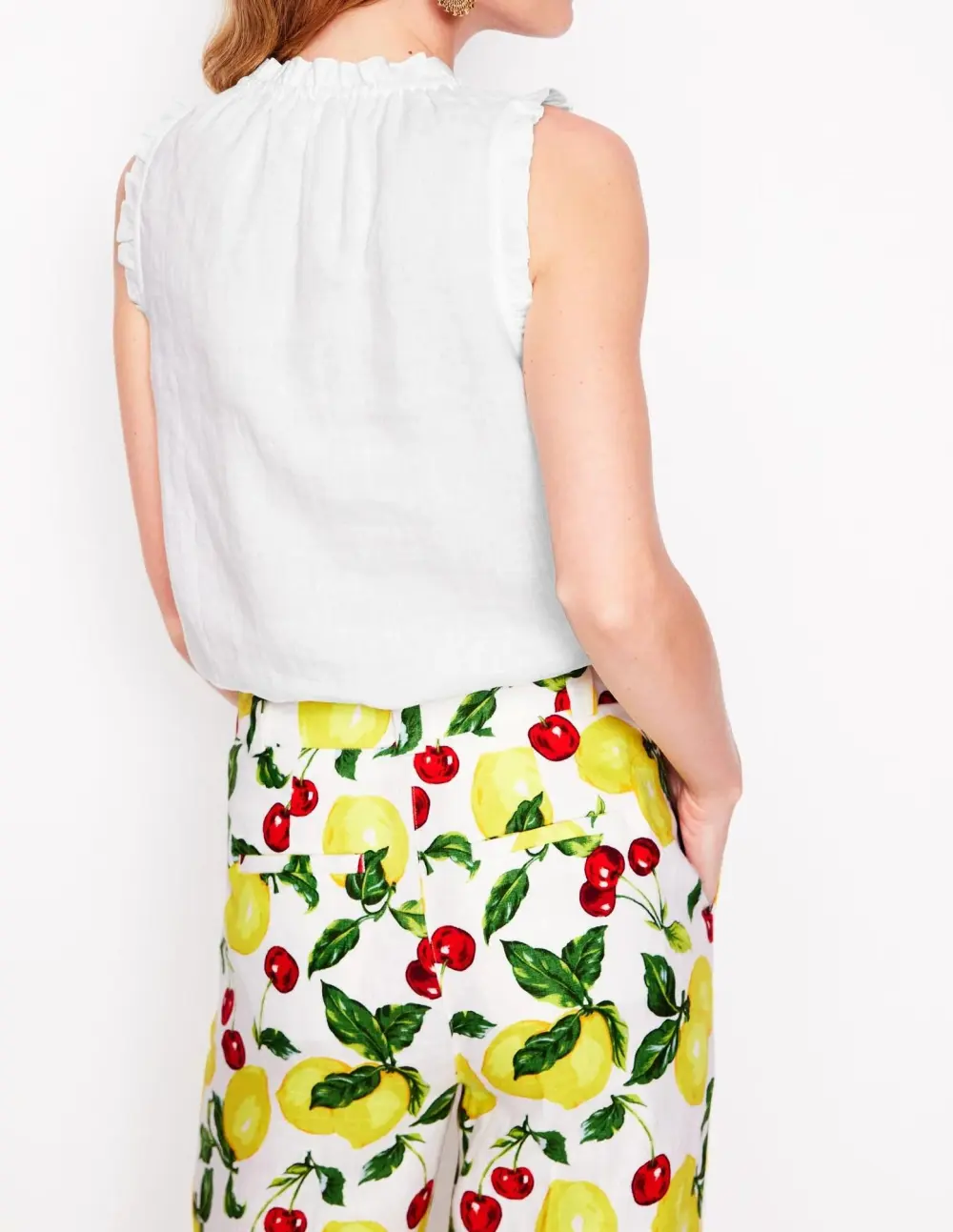 White Ruffled Linen Sleeveless Top