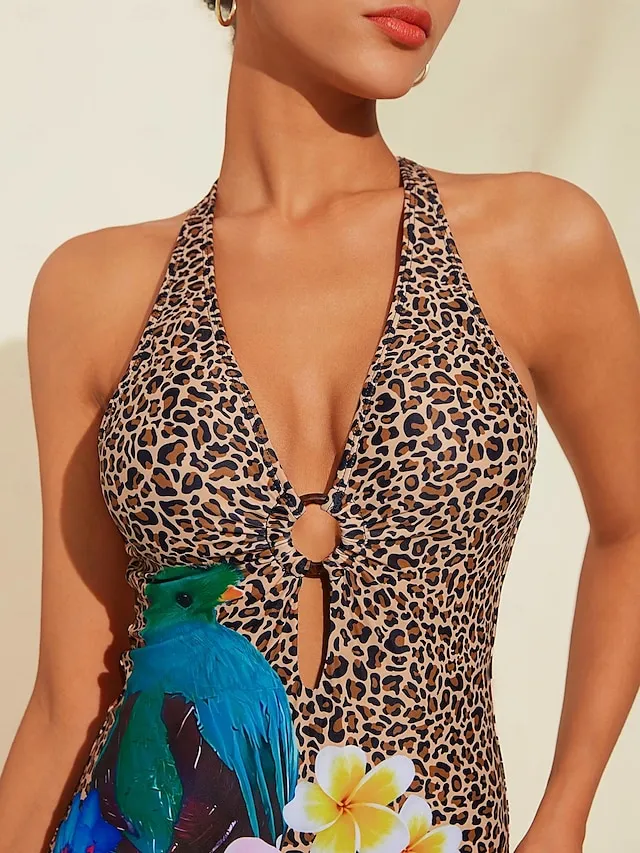 Floral Leopard Ring Triangle Bikini Swimsuit