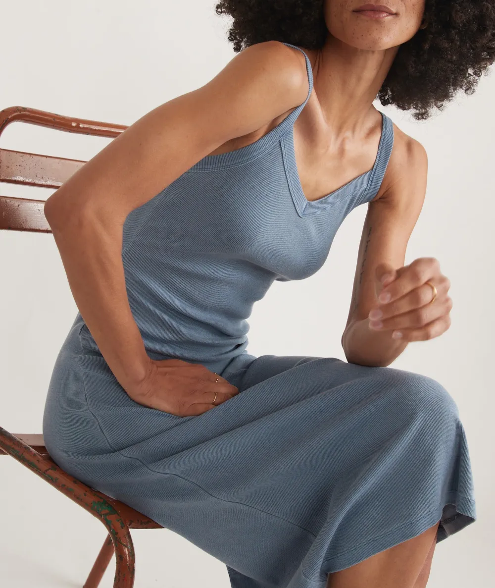 Light Blue Spaghetti Strap Ribbed Dress