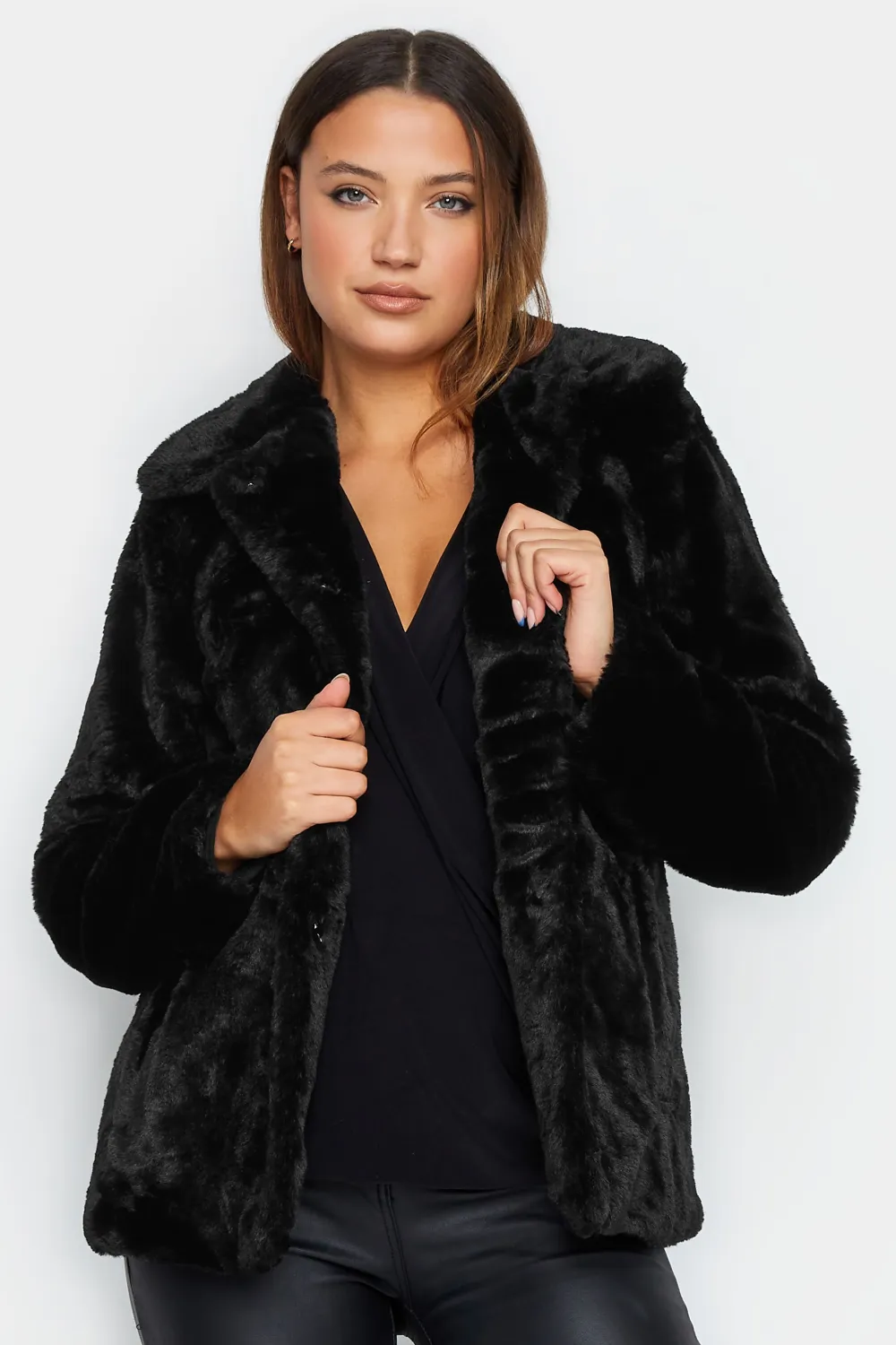 LTS Tall Black Faux Fur Coat