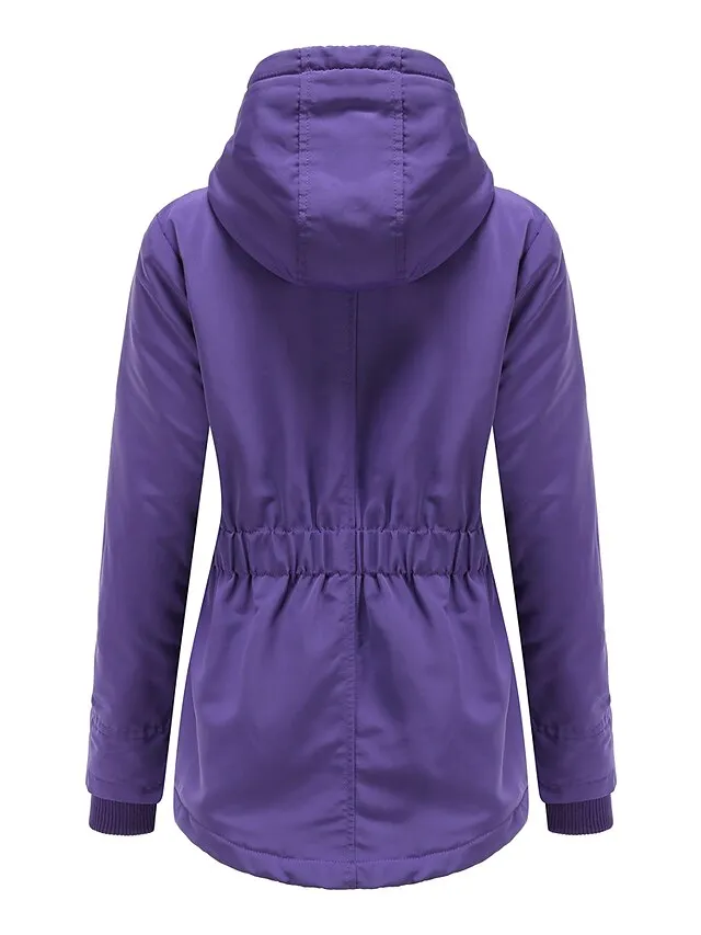 Women's Parka Street Fall Winter Puffer Jacket Long Coat Windproof Warm 3 in 1 Loose Casual Sports Jacket Long Sleeve Solid Color Zipper Purple Blushing Pink Waterpoof Daily Wear Down Parkas  Lined