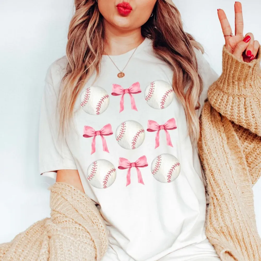 Baseball Game Day Printed Round Neck Short Sleeve T-Shirt