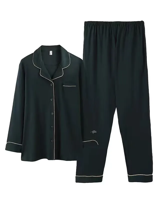 Women's Pajamas Pajama Top and Pant Sets Letter Flower Tights / Leggings Casual Comfort Home Daily Bed Cotton Breathable Lapel Long Sleeve Shirt Pant Button Pocket Summer Fall White Pink