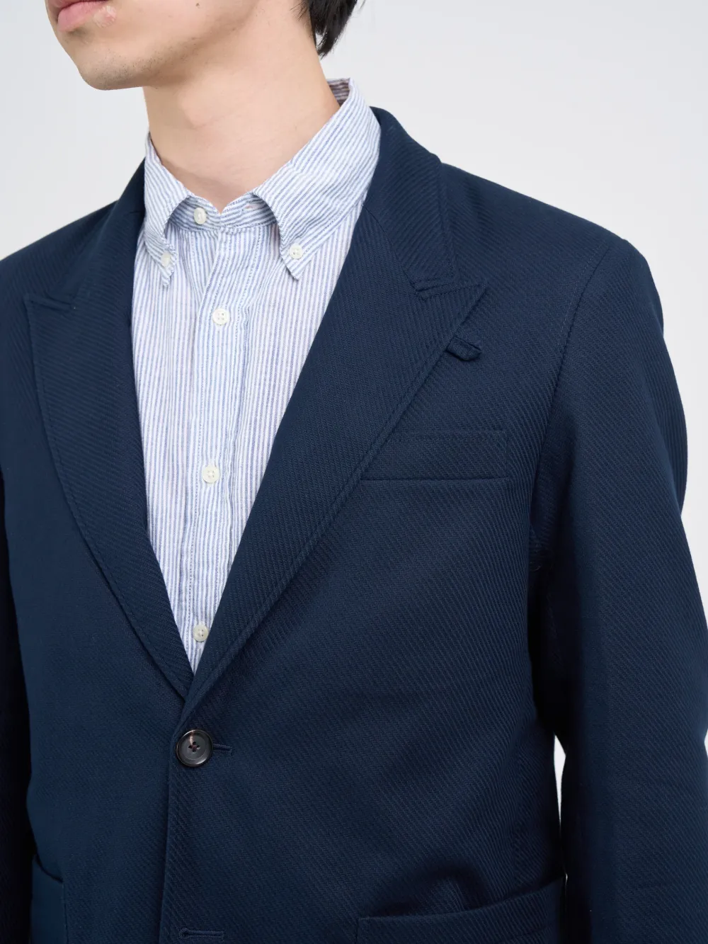 Navy Lapel Linen-Cotton Blazer