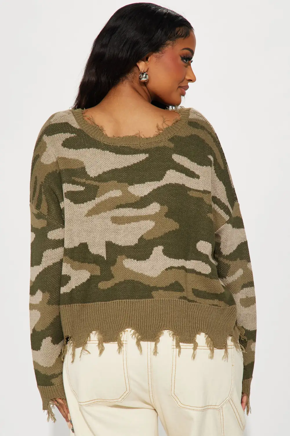 Simply Myself Camo Sweater - Olive/combo  shein