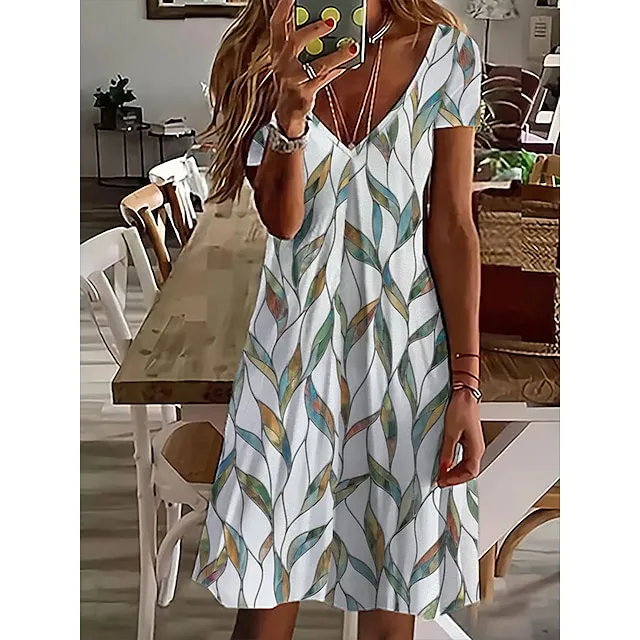 Women's Casual Dress Summer Dress Print Dress Floral Print V Neck Mini Dress Active Fashion Outdoor Daily Short Sleeve Regular Fit Black And White Olive Green Colourful Summer Spring S M L XL XXL