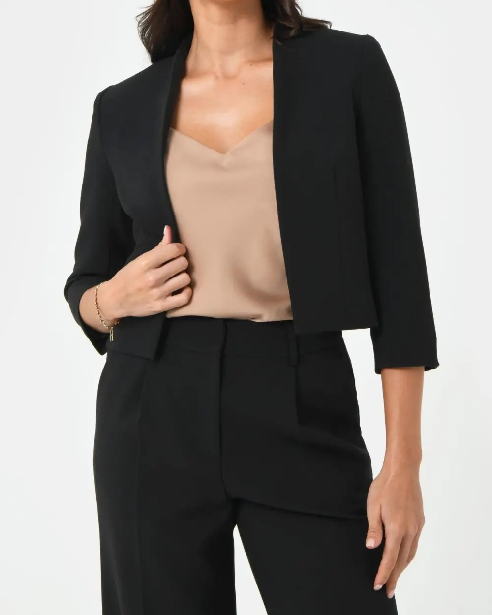 Collarless Crop Jacket -Black