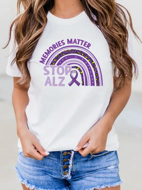 Women'S Alzheimer'S Awareness Printed Round Collar T-Shirt