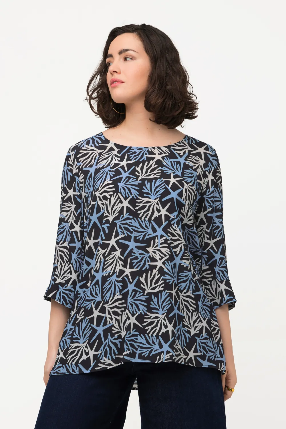 Bluse gemustert A-Linie Rundhals 3/4-Arm