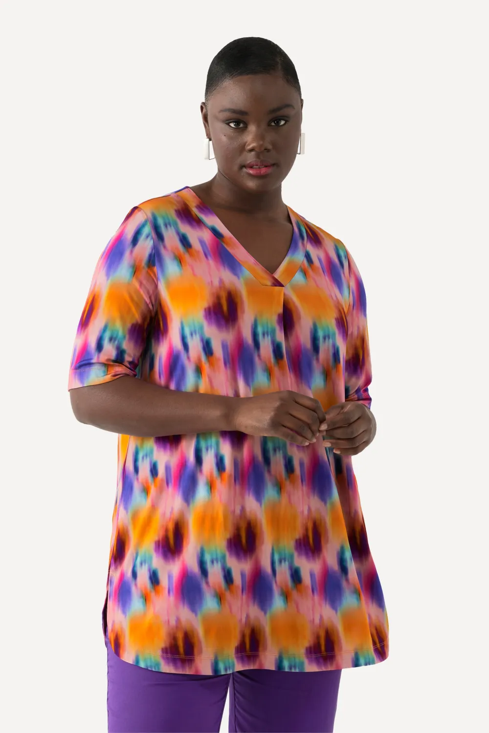 Slinkyshirt, A-Linie, V-Ausschnitt, Halbarm