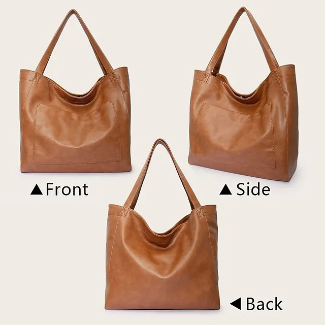 Women's Large Capacity Tote PU Leather Daily Holiday Large Capacity Waterproof Durable Solid Color Black White Yellow