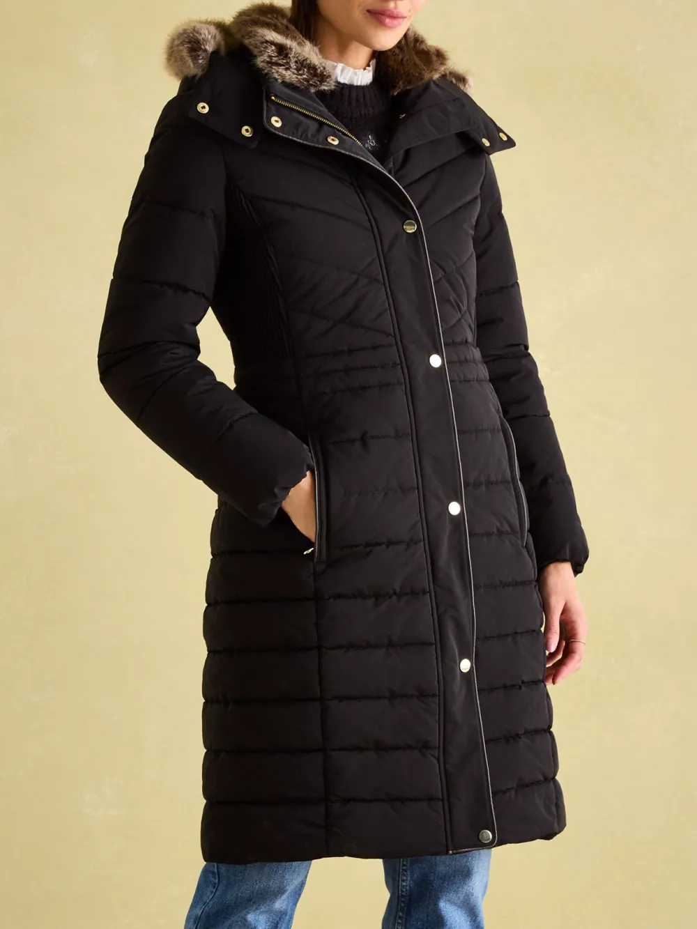 Black Showerproof Longline Padded Coat