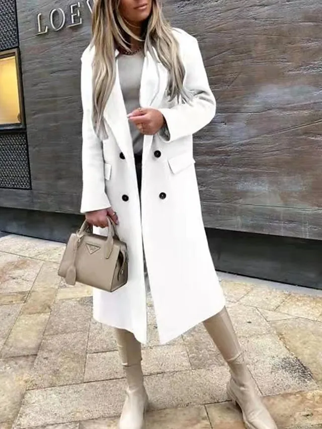Women's Coat Casual Jacket Street Daily Going out Fall Winter Long Coat Regular Fit Warm Breathable Casual Jacket Long Sleeve Solid Color Blue Khaki Gray