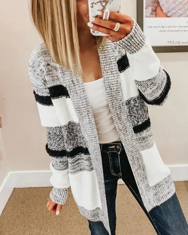 Melarey Colorblock Open Front Cardigan