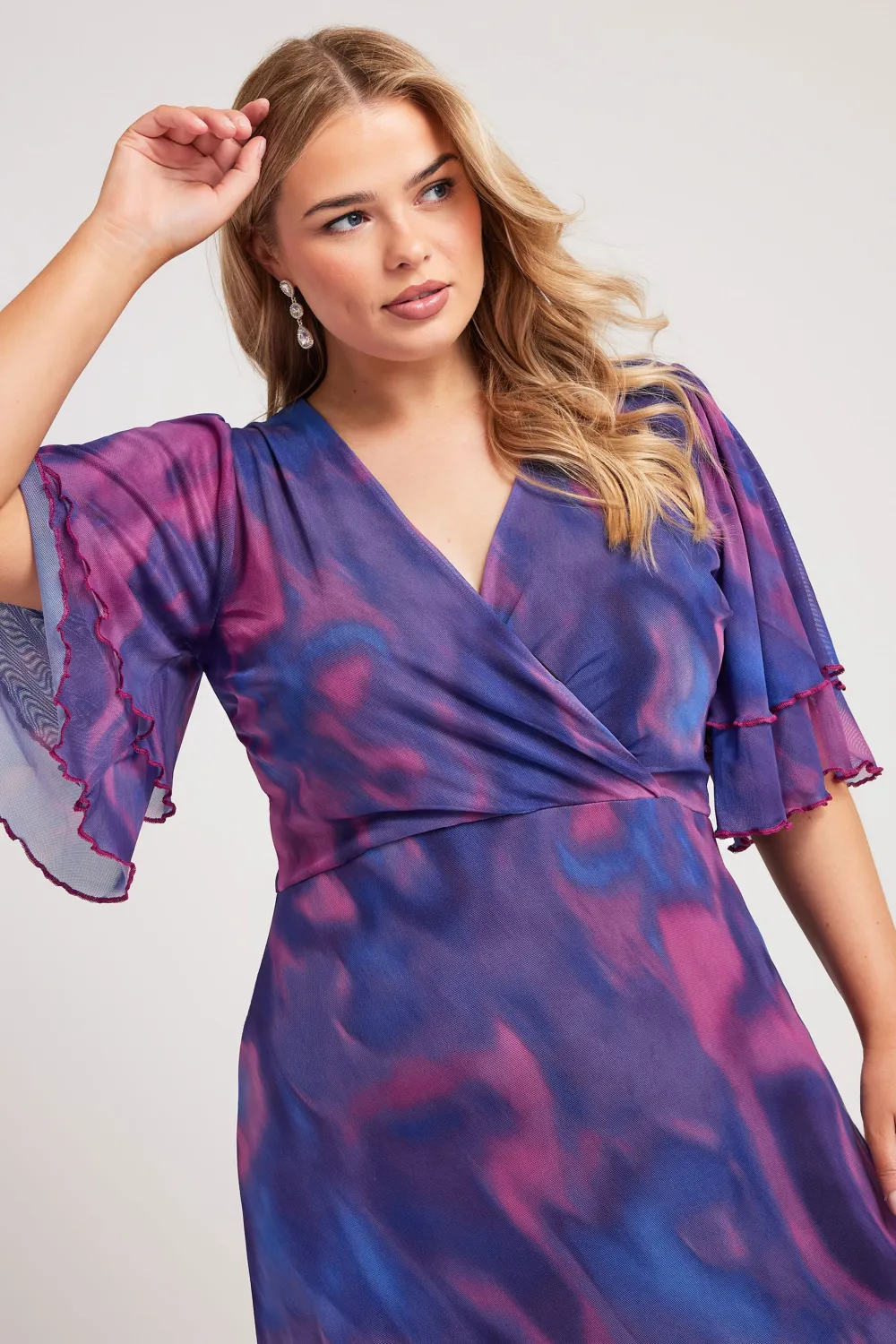 YOURS LONDON Curve Purple Abstract Print Midi Wrap Dress